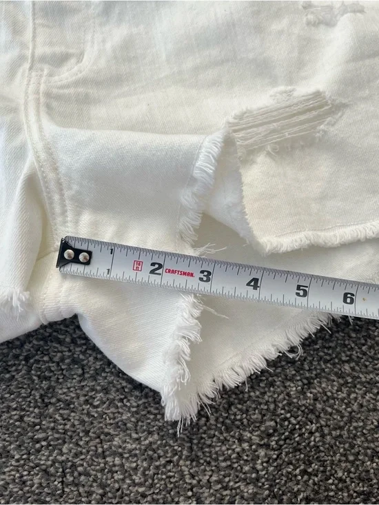 Abercrombie & Fitch White Distressed High-Rise Denim Shorts - Picture 8 of 8